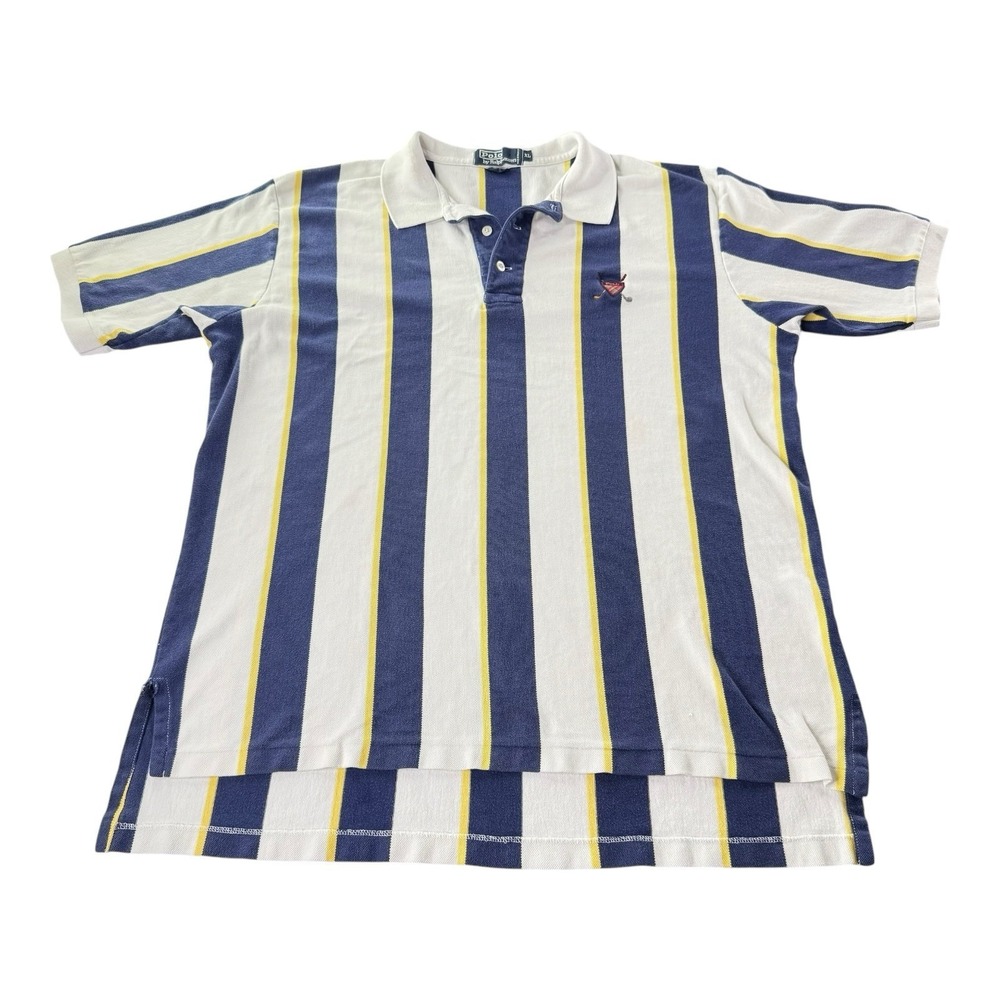 Vintage Polo Ralph Lauren Golf Crest Rugby Polo Shirt XL Striped Cotton Preppy